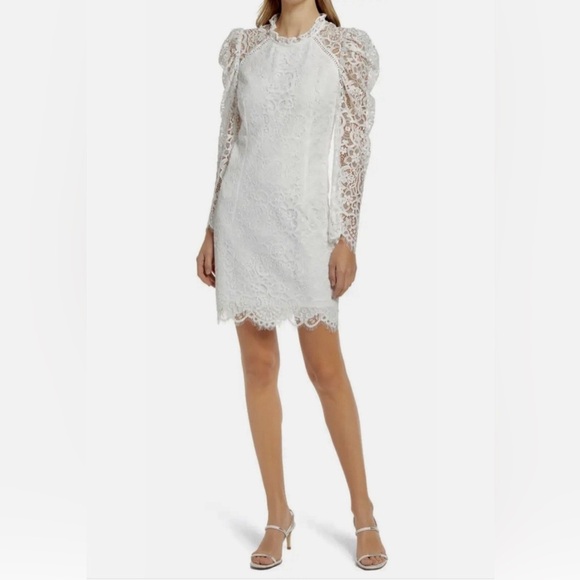 NWT Lilly Pulitzer Averi Dress White Lace Puff Sleeve Ruffle Collar Size 4